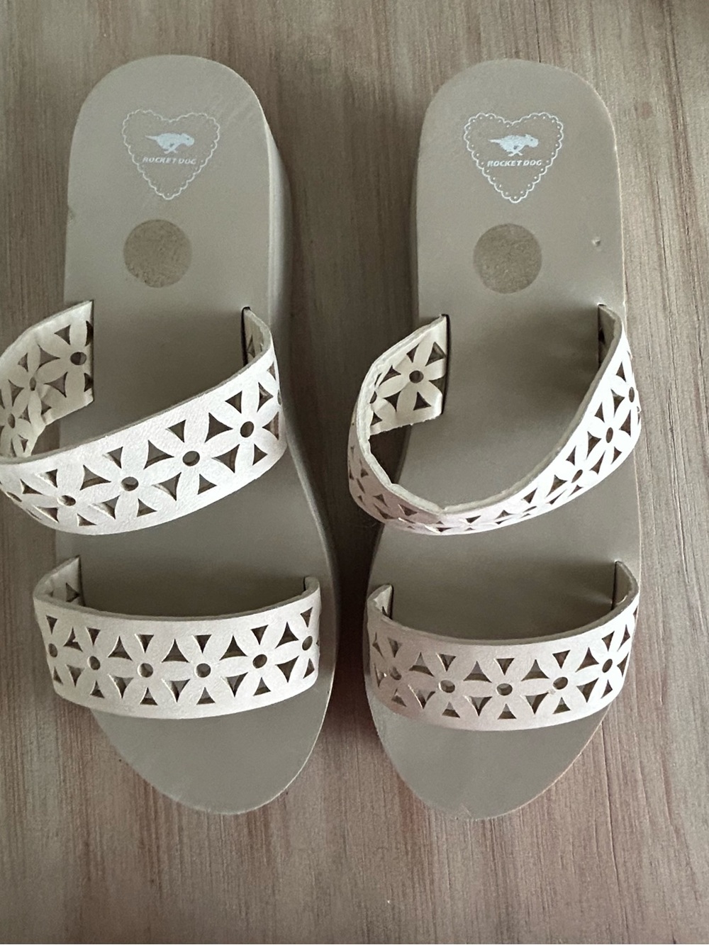 Rocket Dog White Laser-Cut Double-Strap Platform Sandals